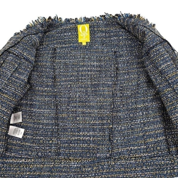 🆕 QMack Tweed Jacket Blazer with Fringe Trim in Blue Multi, Size small - Picture 3 of 9